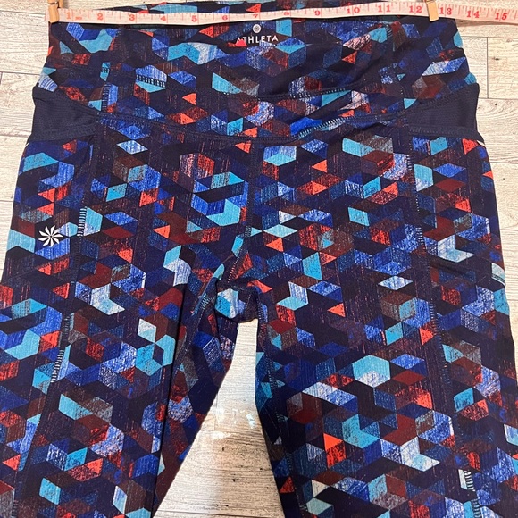 Athleta Be Free Mesh Leggings Womens Size S Blue Geo Stash Pockets Full Length - Picture 2 of 11